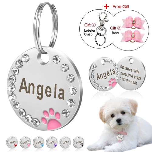 ETIQUETA DE MASCOTA PERSONALIZADA GRABADA PERSONALIZADA IDENTIFICACIÓN PERRO GATO CACHORRO ETIQUETAS DE NOMBRE LAZOS PARA PELO GRATIS  - Imagen 1 de 18