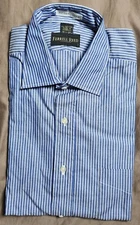 Ferrell Reed Men's Dress Shirt Blue Striped Size 15.5 35 Made in USA All Cotton