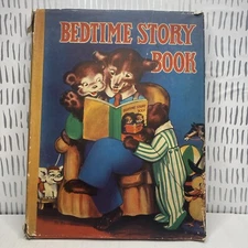 Bedtime Story Book Saalfield 1938 Childrens Fairytales Illustrated Hardcover DJ