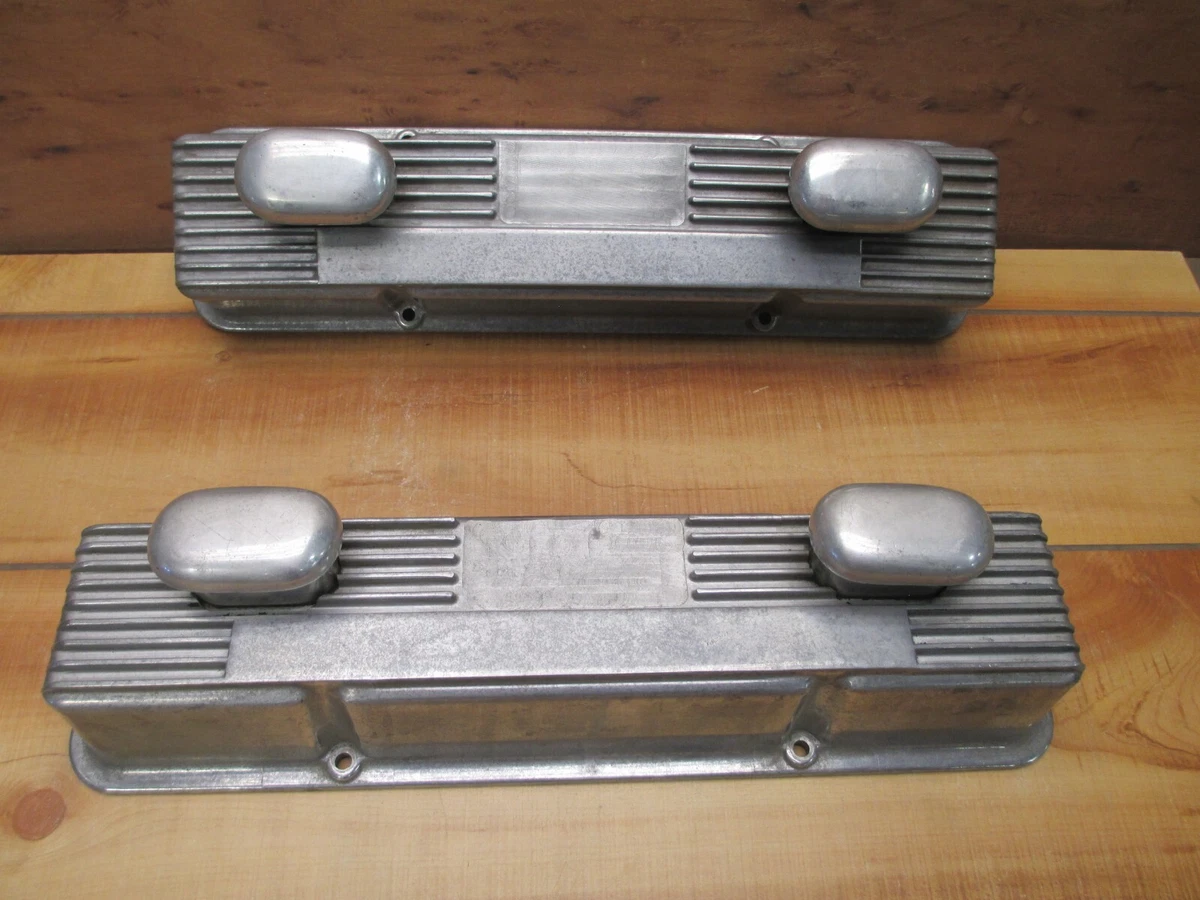 M T Valve Covers with Vintage Breathers SB Chevy Finned Aluminum