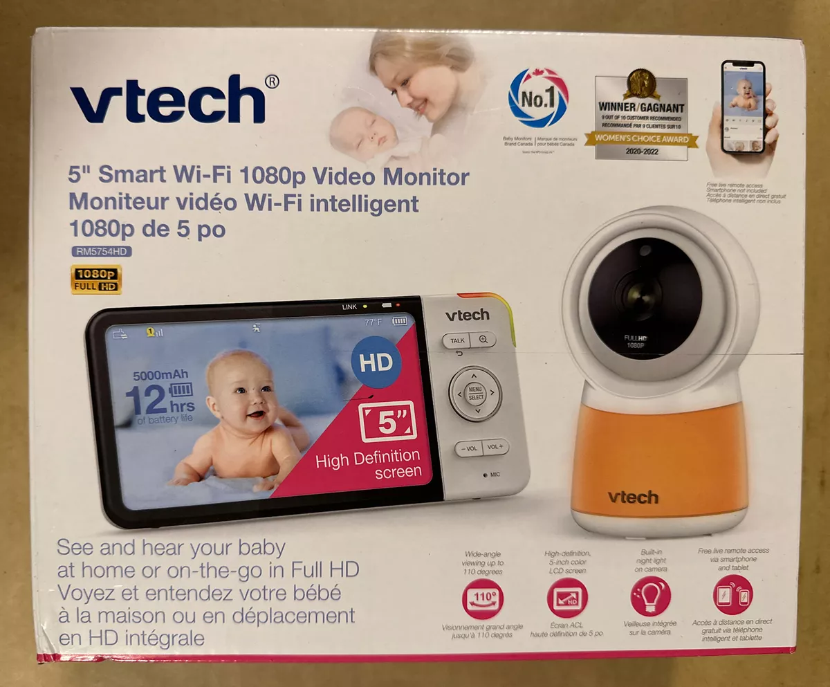 VTech Smart Wi-Fi Video Baby Monitor with 5 High Definition Display and  1080p HD Camera, Built-in night light, RM5754HD (White)