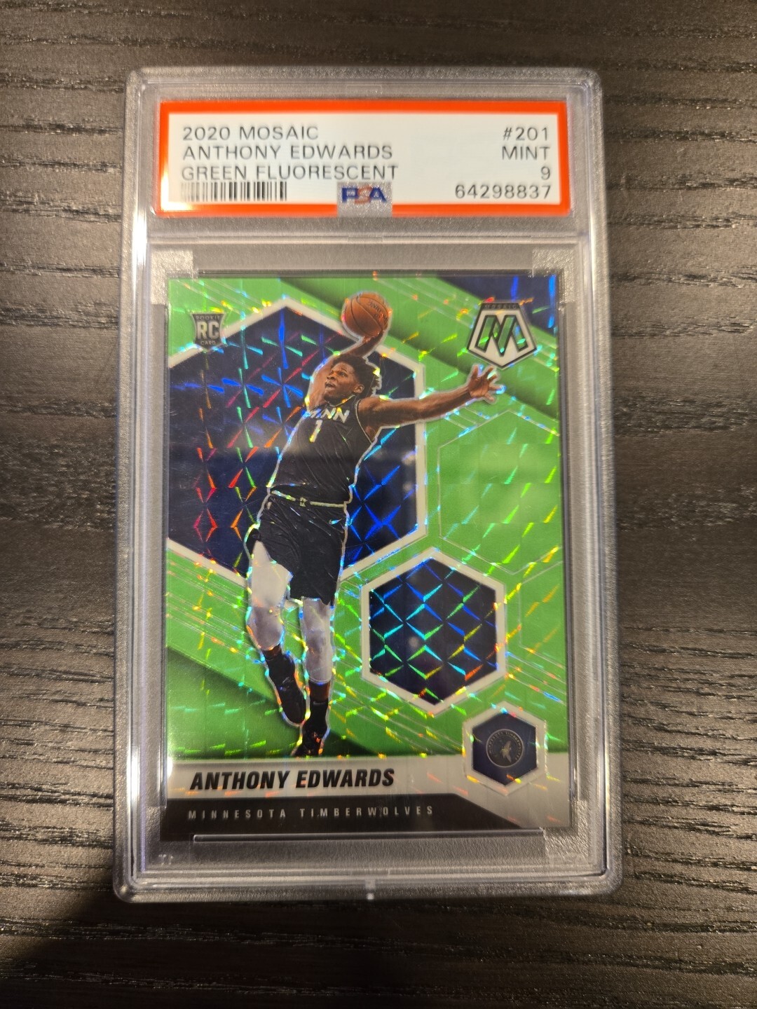 2020 Mosaic Anthony Edwards Green Fluorescent SSP 03/10 True RC Timberwolves 201