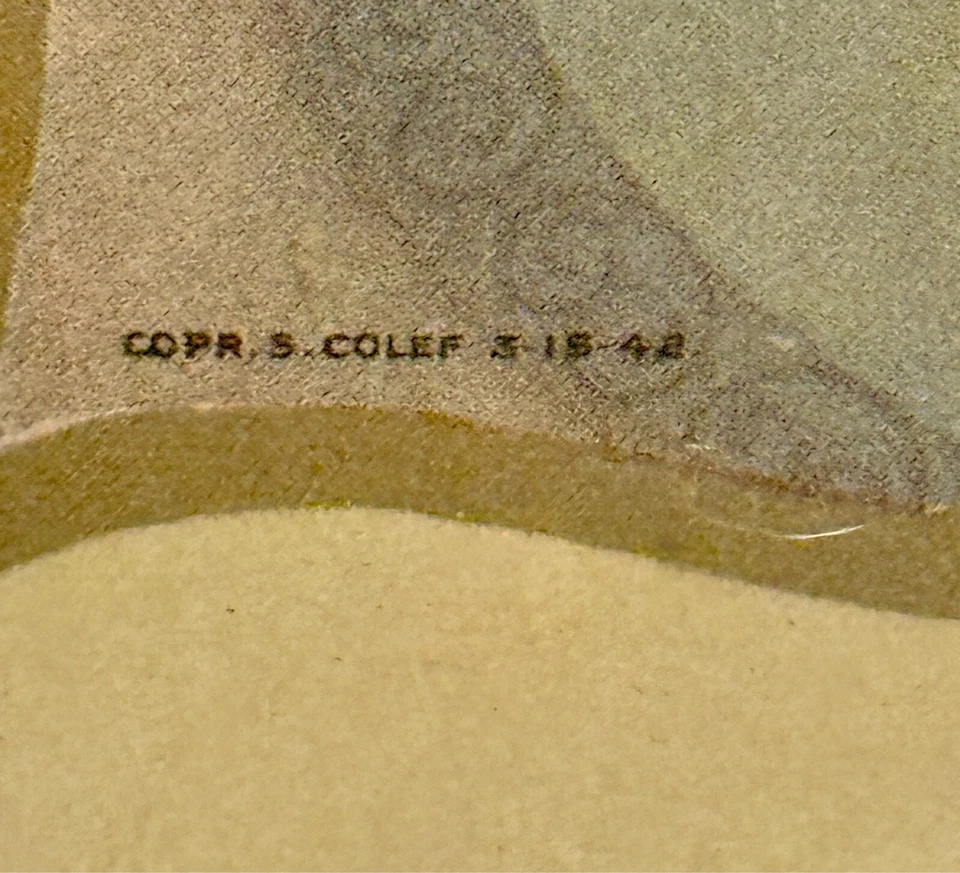 Пара принтов 1940-х Corp S. Colef Courtship в рамке с пузырьковым выпуклым стеклом - Изображение 4 из 4