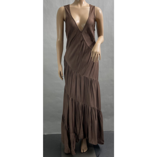 HANDWRITTEN Dress Women S Brown Satin Silky Maxi … - image 1
