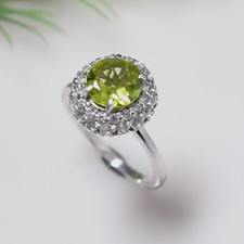Natural Peridot Ring 925 Sterling Silver Ring Engagement Ring, Women Ring