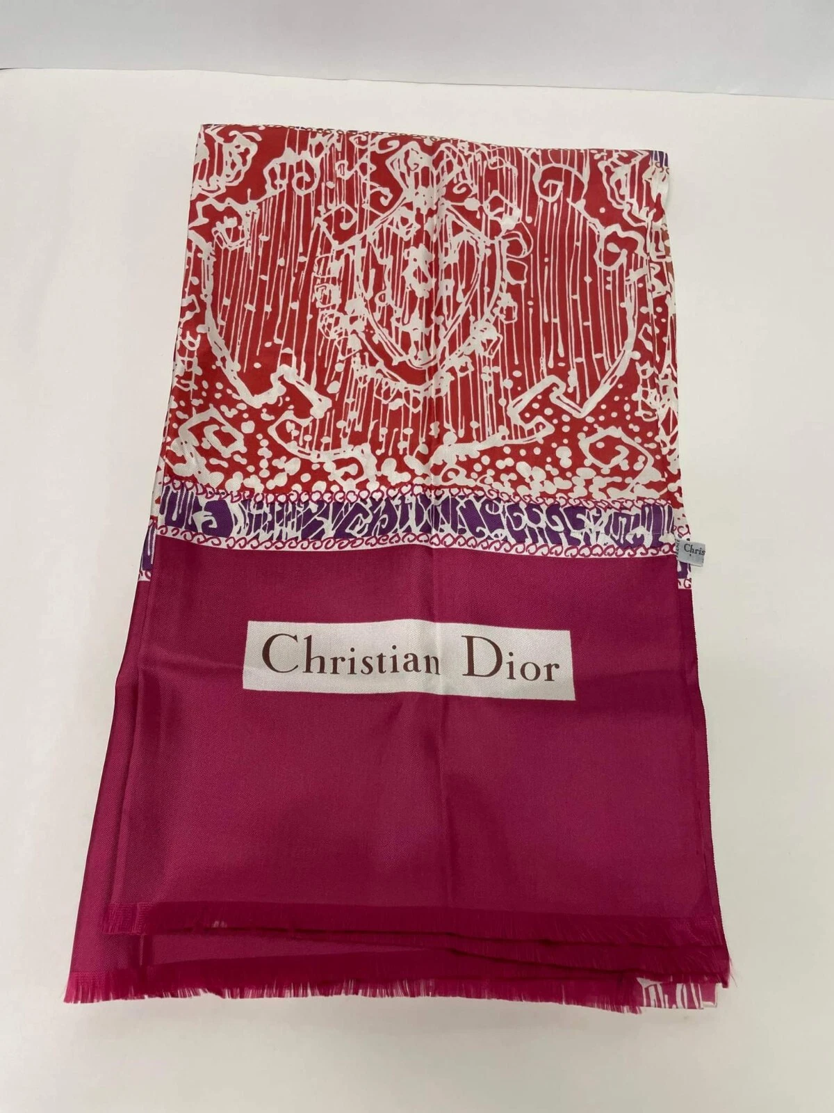 Écharpe en soie Christian Dior rose violet blanc multicolore abstrait long