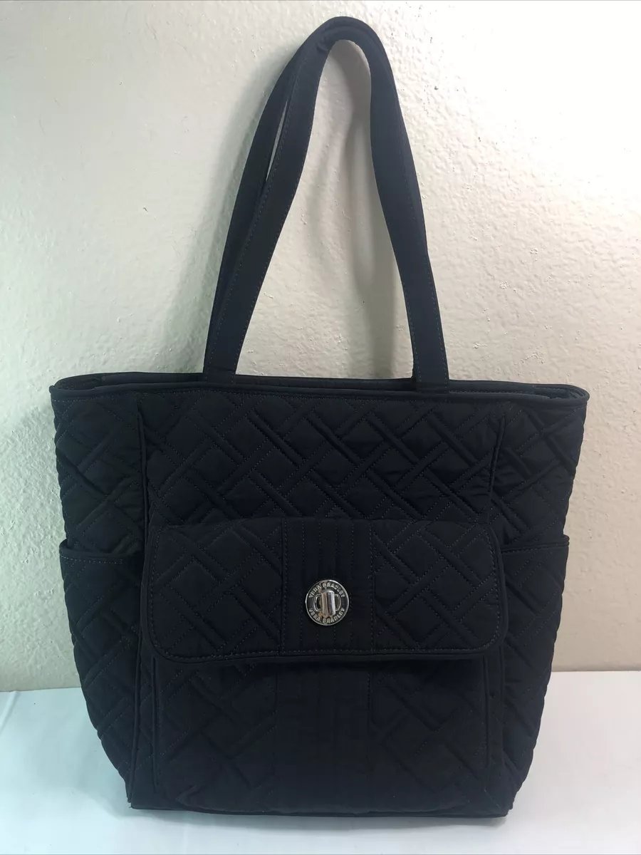Vera Bradley Tote Handbag Black Microfiber Quilted Fabric Purse 14 x 12 x  5.5 | eBay