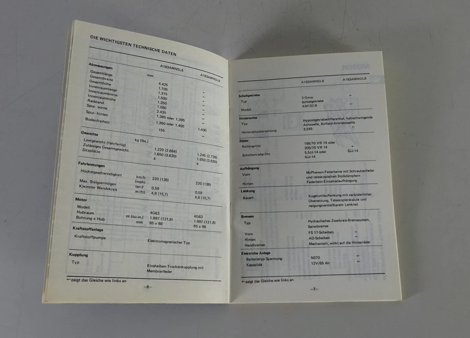 Tablas/Wartungsdaten Mitsubishi Starion Año 1982-1990 Stand 10/1982 - Imagen 3 de 3