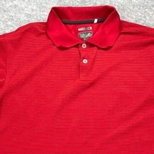 Adidas Polo Shirt Men M Red Black Striped Performance Climalite Tennis Golf