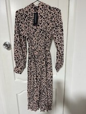 M&S HOLLY WILLOUGHBY Pink Leopard Print Pleated Shirt Midi Dress Size 8 BNWT