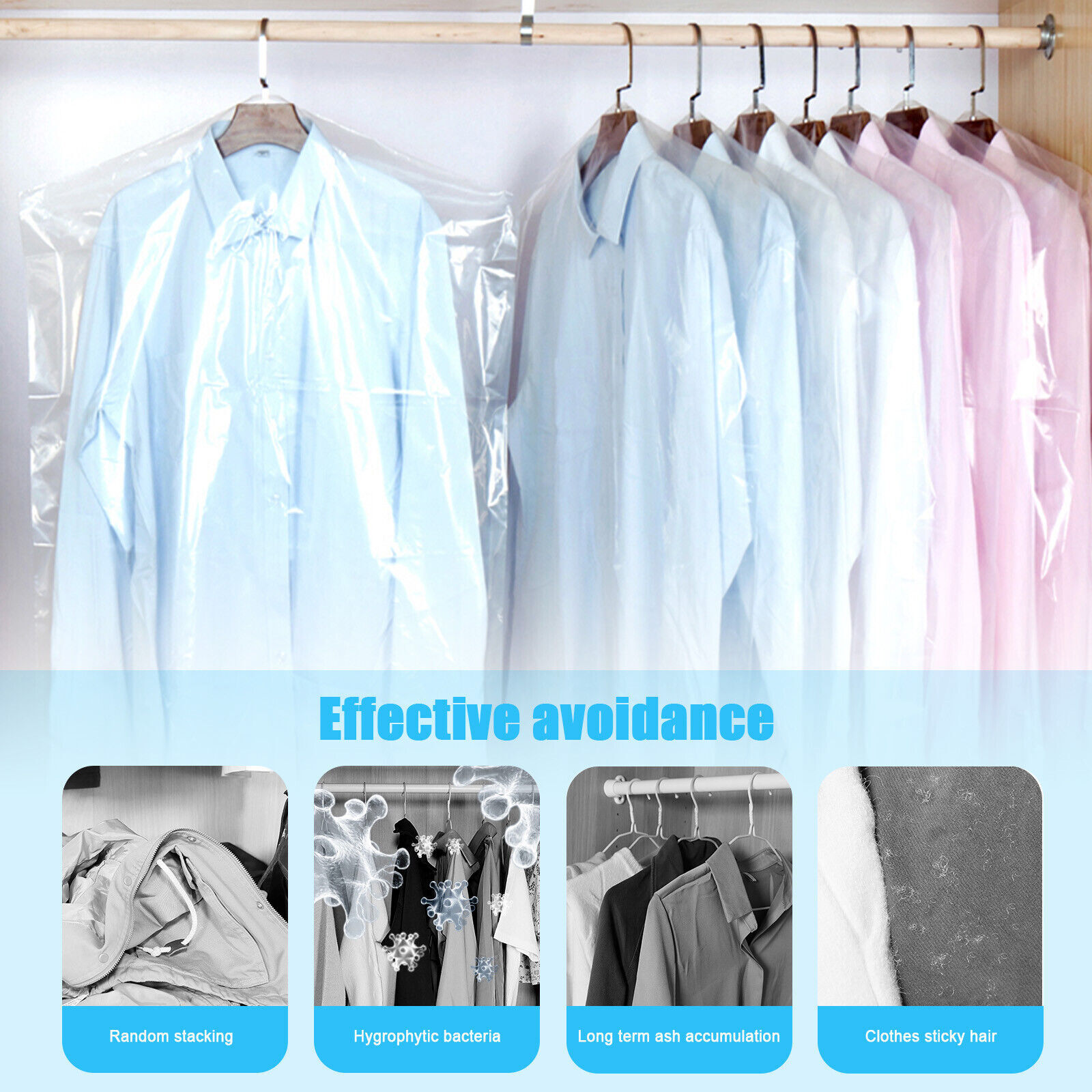 30× Clear Suit Cover Dustproof Hanging Garment Storage Bag Dress Clothes Coat eBay