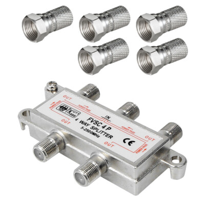 8-fach SAT Verteiler + 9 F-Stecker für 6mm Kabel Ø TV Splitter Antennen HD DVB-T