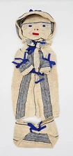 Folk Art Doll w Crochet Knit Face and Clothes 15” Primitive Americana Vintage
