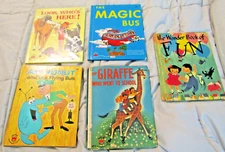 Lot 5 Vint Wonder Books MAGIC BUS + ASTRONUT THE FLYING BUS +GIRAFFE WENT SCHOOL