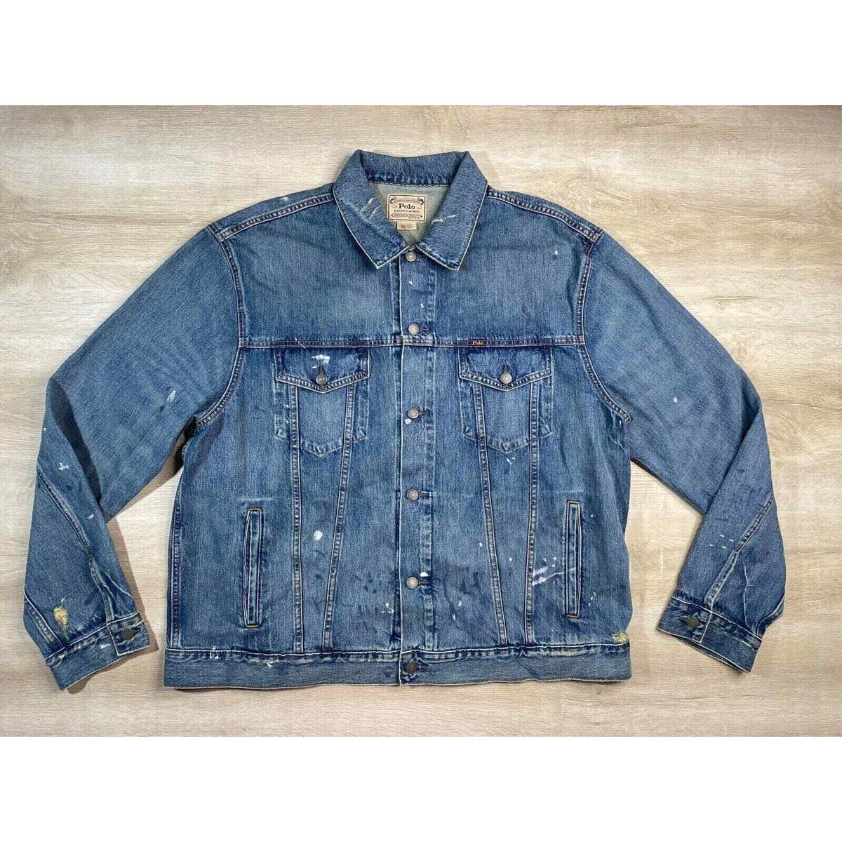 NWT Polo Ralph Lauren Mens B&T Denim Jacket 4XLT Paint Splatter