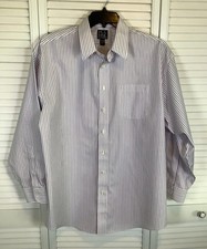 Jos A Bank Travelers Collection Mens Long Sleeve Dress Shirt Sz 17.5 X 34 Stripe