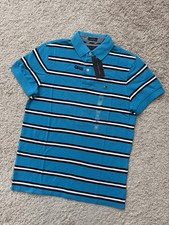 NWT Tommy Hilfiger Men's SS Custom Fit Mesh Striped Polo Shirt Blue/Navy/Wht XS