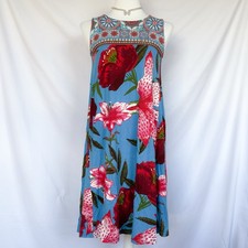Desigual Kleid XS blaues Sommerkleid mit rotem Blumenprint & Muster boho