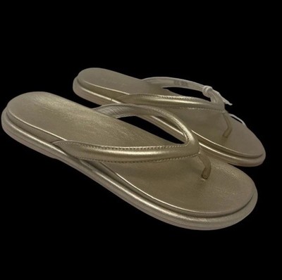 Olukai Women's 11 US Tiare Leather Beach Sandal Flip Flops Bubbly Gold