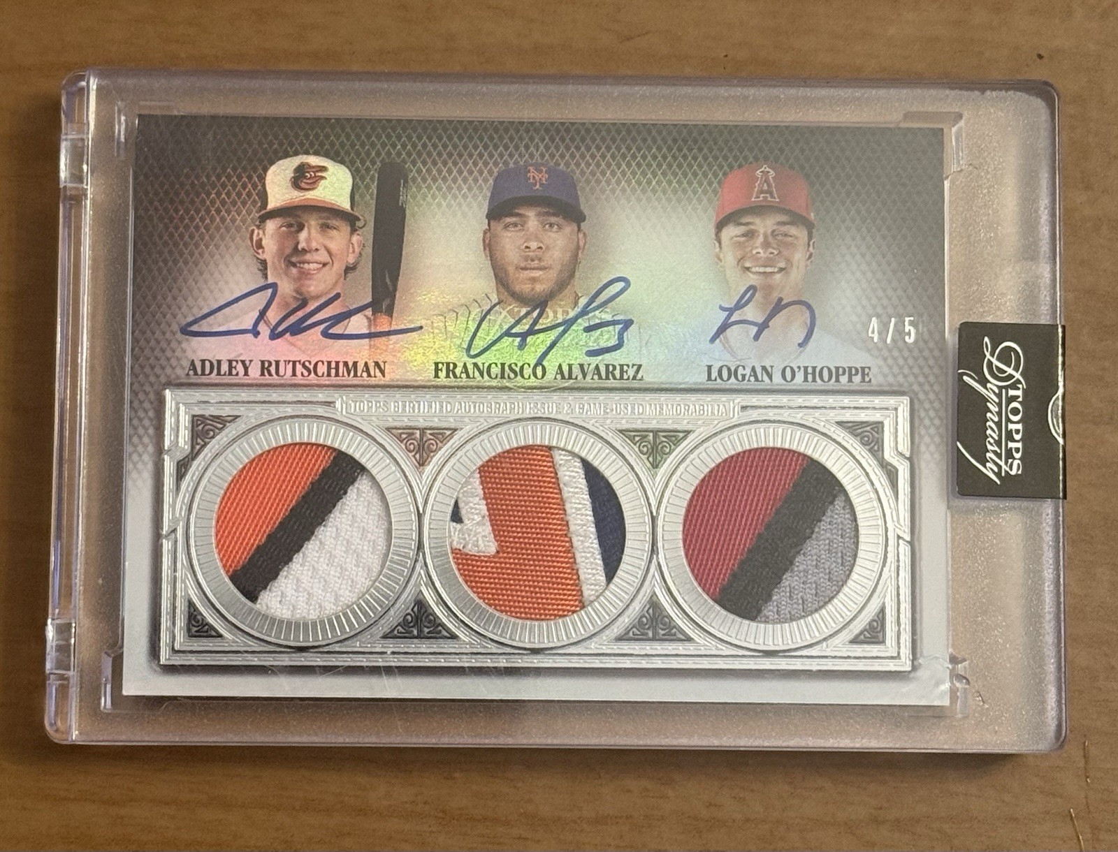 2023 TOPPS DYNASTY ADLEY RUTSCHMAN ALVAREZ O'HOPPE TRIPLE ROOKIE AUTO PATCH /5