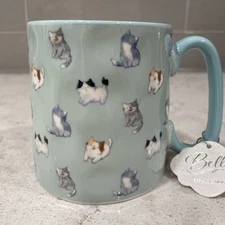 KITTY CATS AQUA BLUE Print BELLA 10 Strawberry Street Mug Gift Tag Cat Print NEW