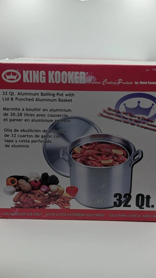 Olla y cesta de hervir de aluminio de alta resistencia King Kooker KK32, 32 cuartos de galón - Caja abierta Foto 4 de 4