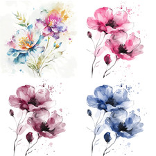 4 x MIXED SET Paper Napkins/33cm/3Ply/Decoupage/Flowers/Watercolour Poppies