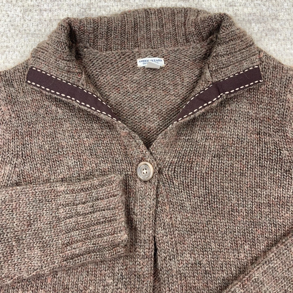 Vintage Y2K American Eagle Sweater Women XL Brown Wool Blend Cardigan Cropped - Image 2 of 4