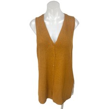 MNG Mango Tan Caramel Sleeveless V Neck Button Up Vest Tank Mini Dress Size S