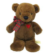 Dakin BABY THINGS Brown Teddy Bear Plush 13" Red Heart Plaid Bow Vintage 1982