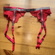 VICTORIA'S SECRET Red Lace Shine Strap Garter Belt Size Med/Large Clearance