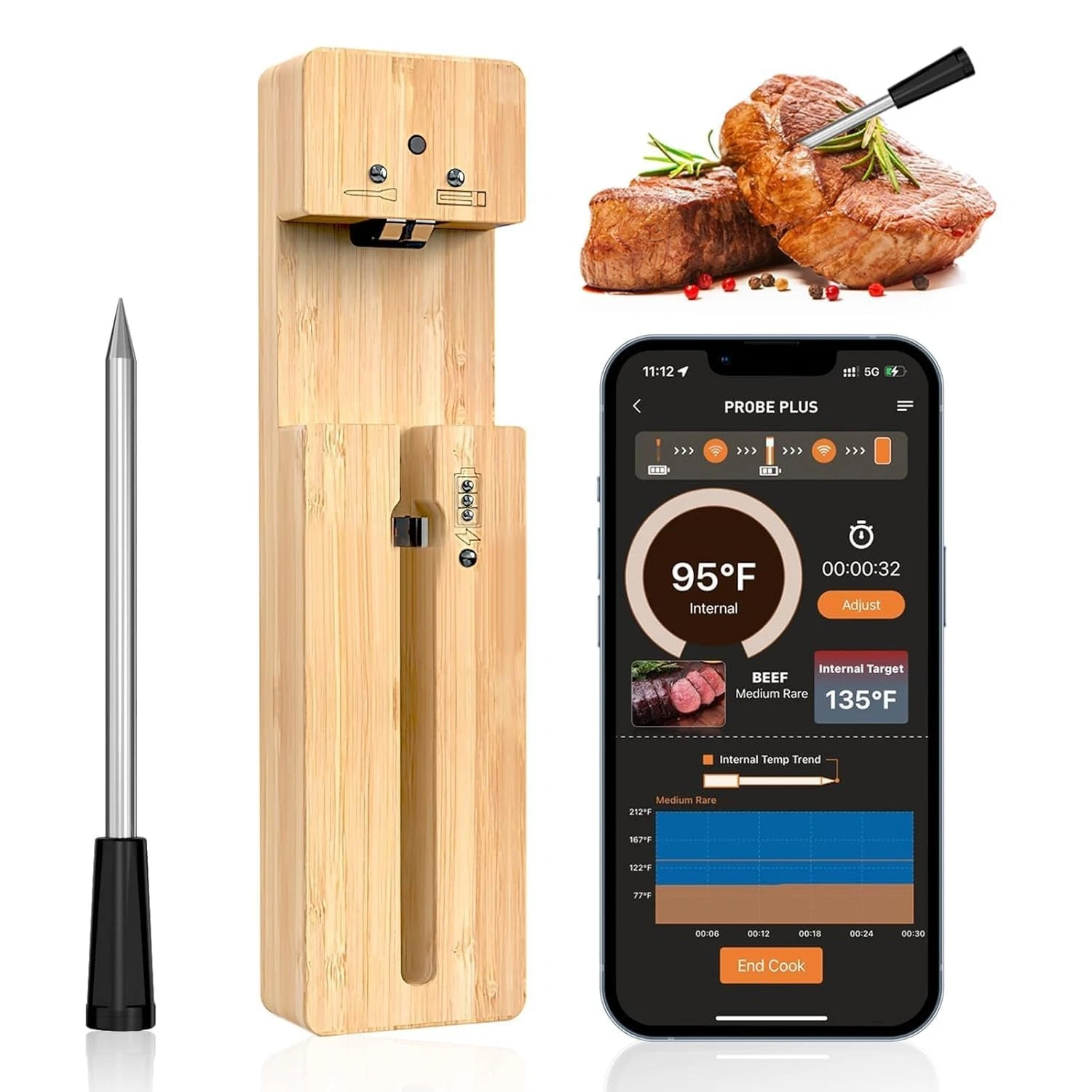 Wireless Digital Meat Thermometer Bluetooth BBQ Probe 100m range PREMIUM
Opens in a new window or ta