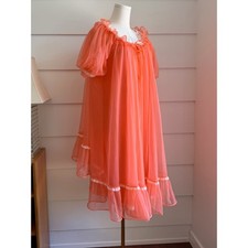 Vintage Peignoir Set Slip and Robe with Lace Trim 60s