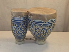 Moroccan Ceramic Double Drums with Skin Heads – Hand Painted – Vintage 023776