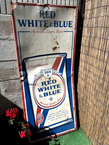 Vintage Red White & Blue Beer Metal Sign 57" x 25" *RARE* Pabst Breweriana