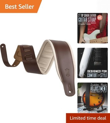 Leathers 3'' Wide Amped Leather Series Guitar Strap with Foam Padding and Garm...