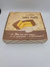 Vtg Anchor Hocking 10" Milk Glass Cake Stand Pedestal Plate Gold Trim MCM In Box