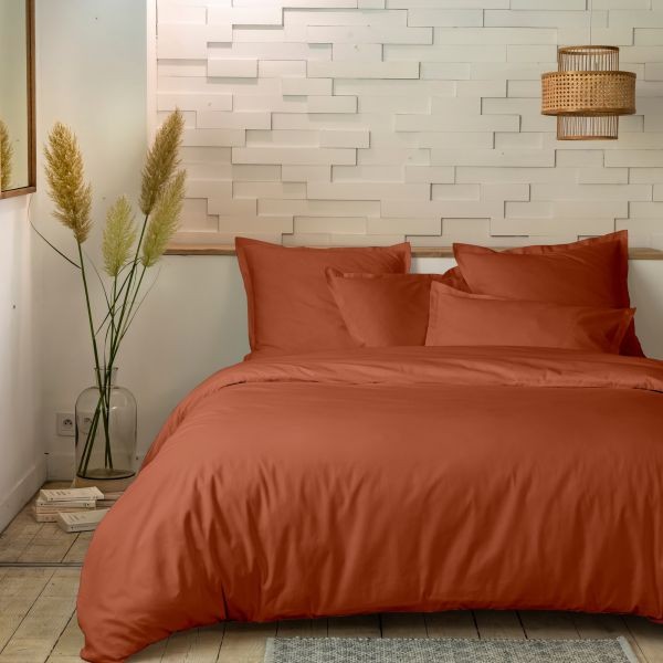 Parure percale de coton 80 fils 220x240 terracotta de qualité supérieure