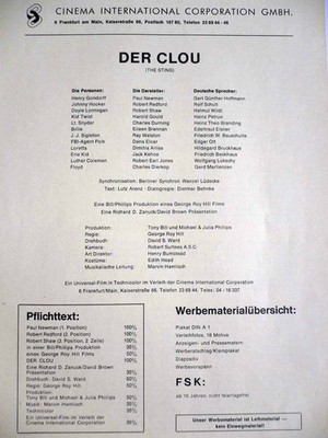 Der Clou - CIC - Robert Redford - Paul Newman - Werberatschlag