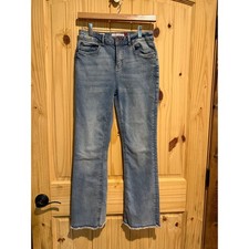 Lucky Brand Girls Size 16 Mid Rise Flare Jeans Light Wash Raw Hem Stretch Denim