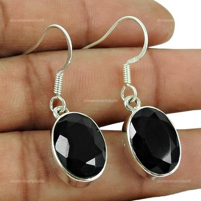 Sterling Silver Onyx Gemstone Sister Dangling Hook Best Daughters Gift Earrings