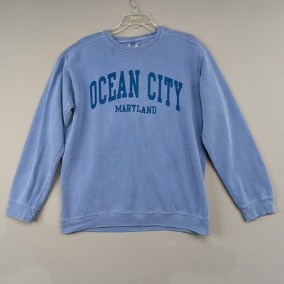 Ocean City Maryland Sweatshirt Mens M Blue Comfort Colors Cotton Blend Spellout