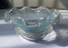 Art Nouveau Blue Trailed  Stevenson glass bowl Stourbridge C1910 Ex cond