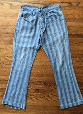 VTG 1960s Men  s Farah Pants Slim Fit Flares Stripes Two Tone Blue 30x29