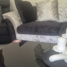 Black & Silver Crushed Velvet Look 3-Seater Sofa w/ Cushions 209x93x75cm