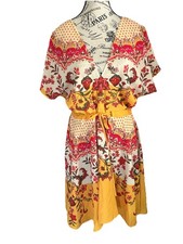 Women’s Umgee Multicolor Floral Midi Dress Sm Smocked Waist V Neck Boho Chic