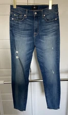 7 for All Mankind Women's Ankle Jeans High Rise Stretch Distressed Blue Size 29