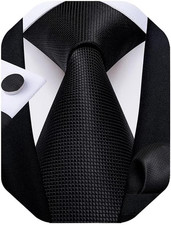 Mens Solid Color Tie and Pocket Square Set Woven Silk Plain Necktie  Handkerchi