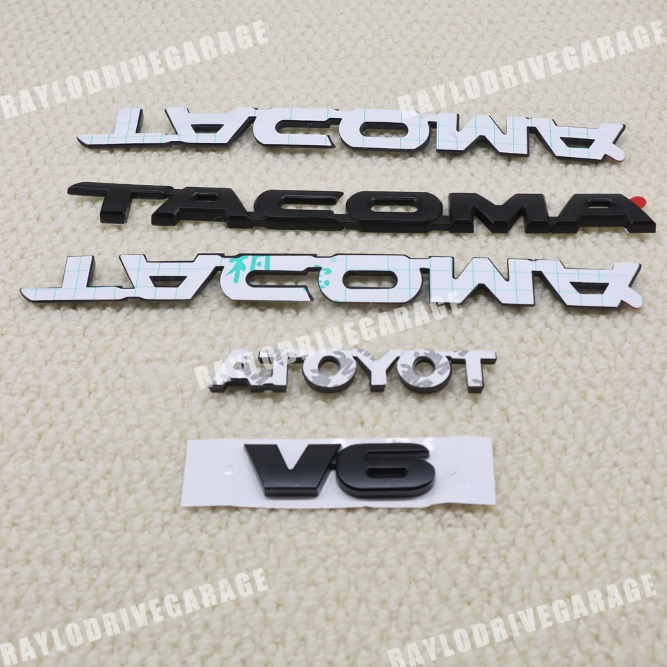 For 2005-2015 Tacoma Letter Matte Black Adhesive Emblem Door Badges Kit V6 5pcs - Image 4 of 4