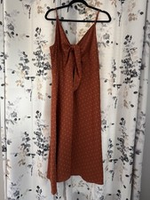 Women's Rust Polka Dot Midi Sundress 3XL Plus V-Neck Tie Adjustable Straps